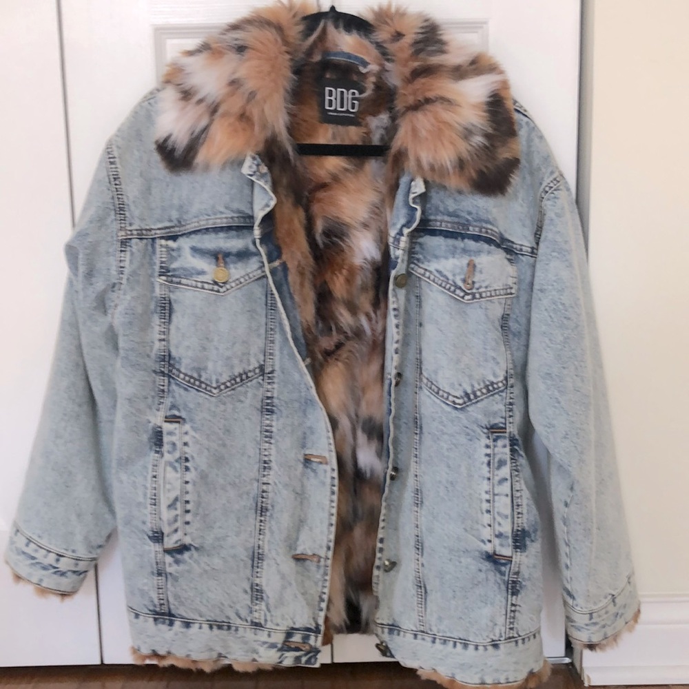Urban outfitters fur lined denim jacket